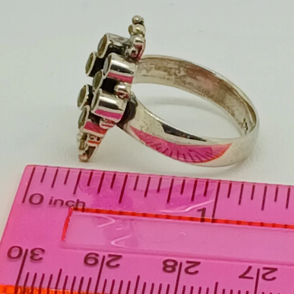 Artisan Crafted 925 Sterling Silver Citrine Cluster Ring Thailand 1990s Size 9.5